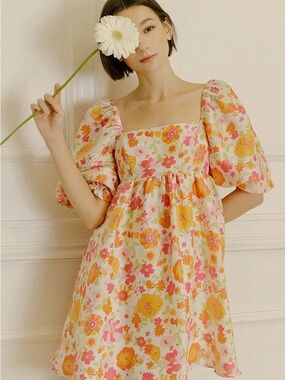 Storia Floral Multicolor Square Neck Mini Dress Size S